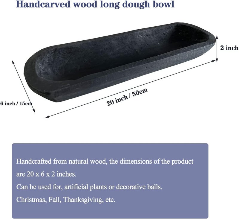 BEDAZE Wooden Dough Bowls Decorative，Rustic Bread Long Bowls Decor Wood Tray, Hand Carved For Table Centerpiece Decor, Home Decor (20 * 6 * 2 inch Black) - Image 2